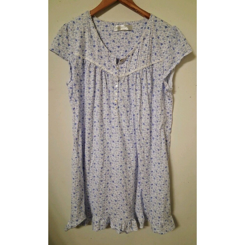 EILEEN WEST NIGHTGOWN SHORT SLEEVES RUFFLES LACE MODAL DITZY FLORAL PRINT Large